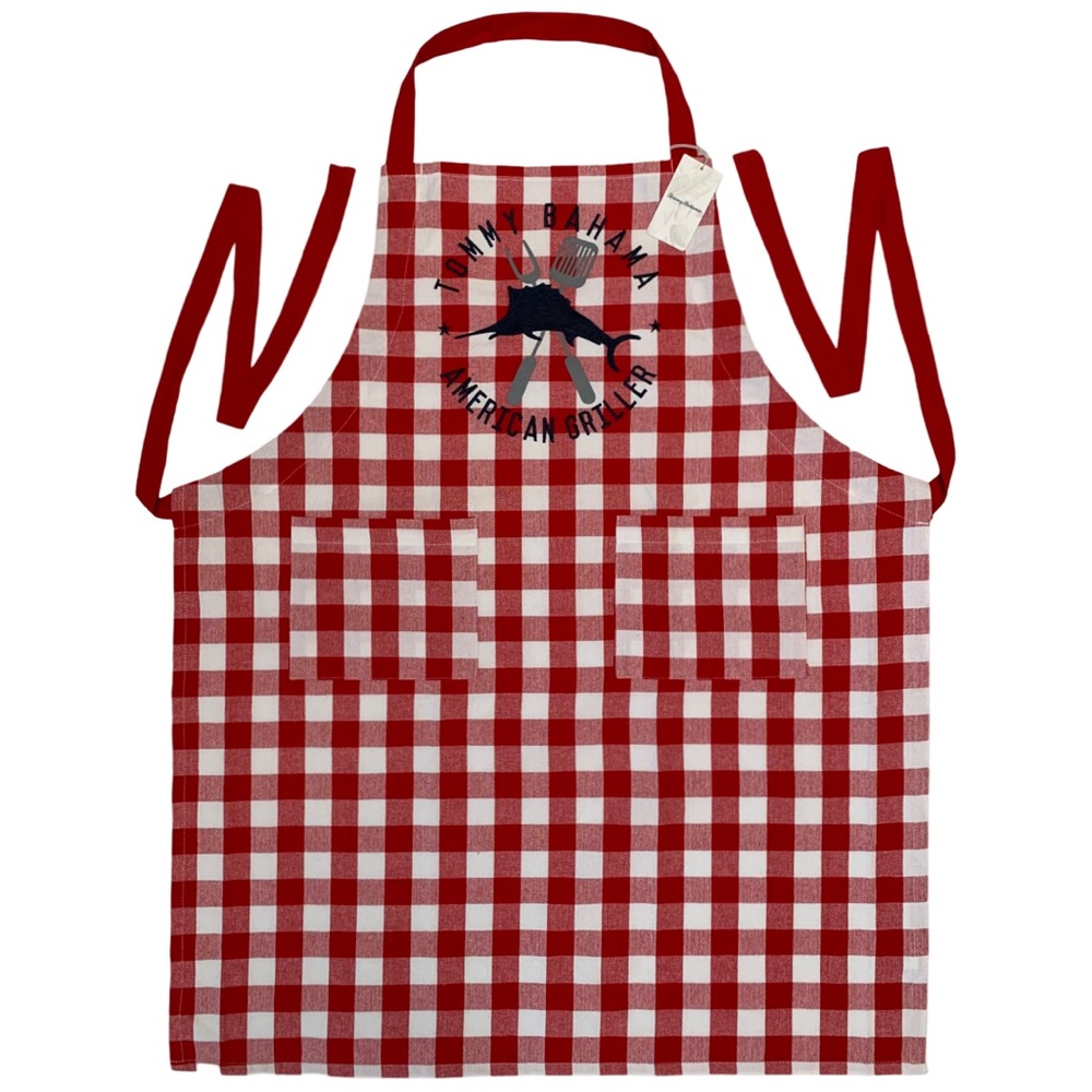 Tommy Bahama Red & White Picnic Plaid Embroidered Marlin Griller Apron